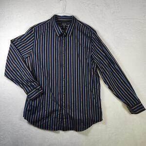 Structure XL Button Down Shirt Black Blue‎ White Stripe Long Sleeve Cotton Dress